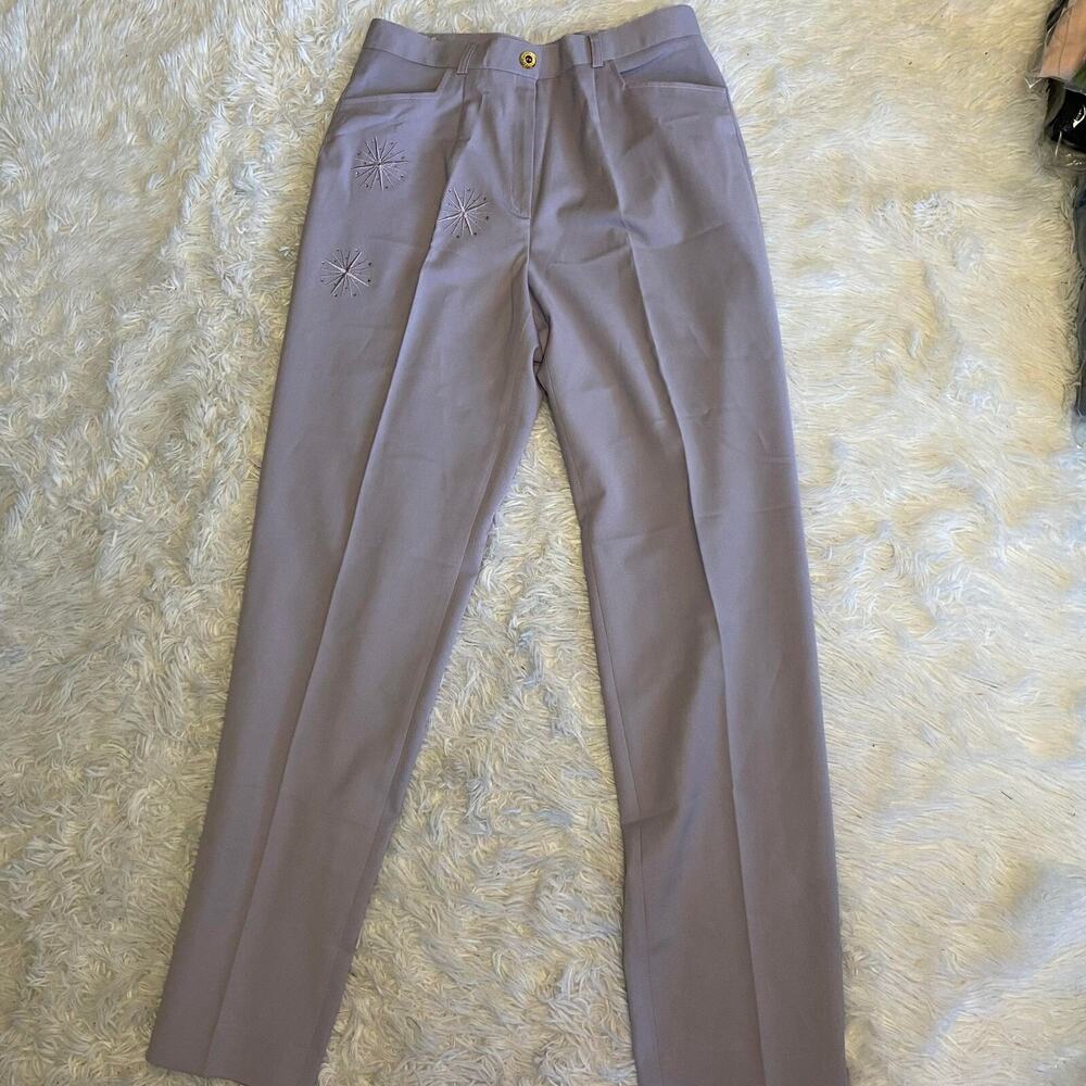 Korean Quality Women's Slacks Straight Cut Pull On Business Pants Purple Size 30